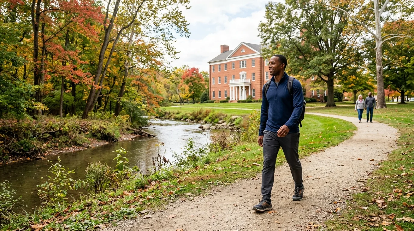 Man Walking Along a Creek Trail in Gahanna on the Recreate Ohio Grounds | Recreate Behavioral Health of Ohio