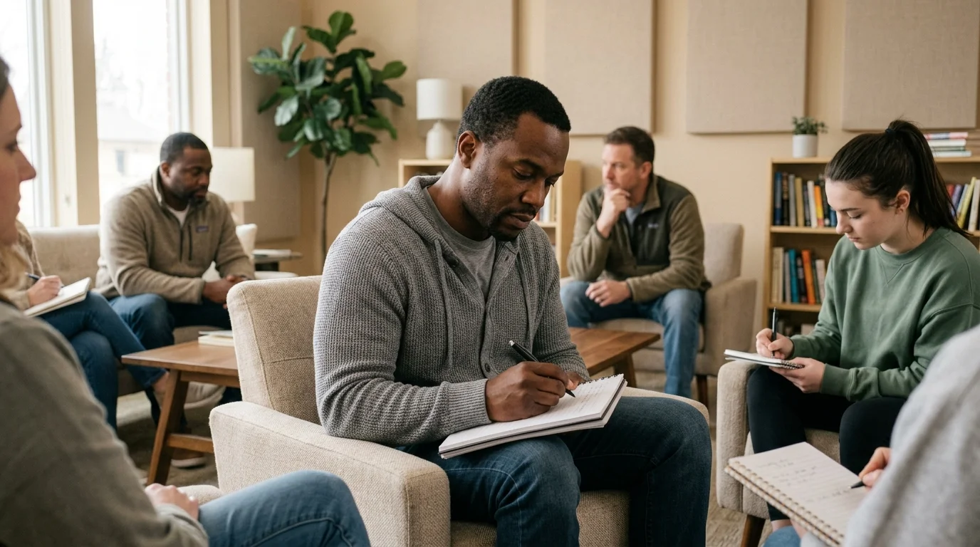 Man Writing in a Journal During Addiction Recovery Treatment | Recreate Behavioral Health of Ohio